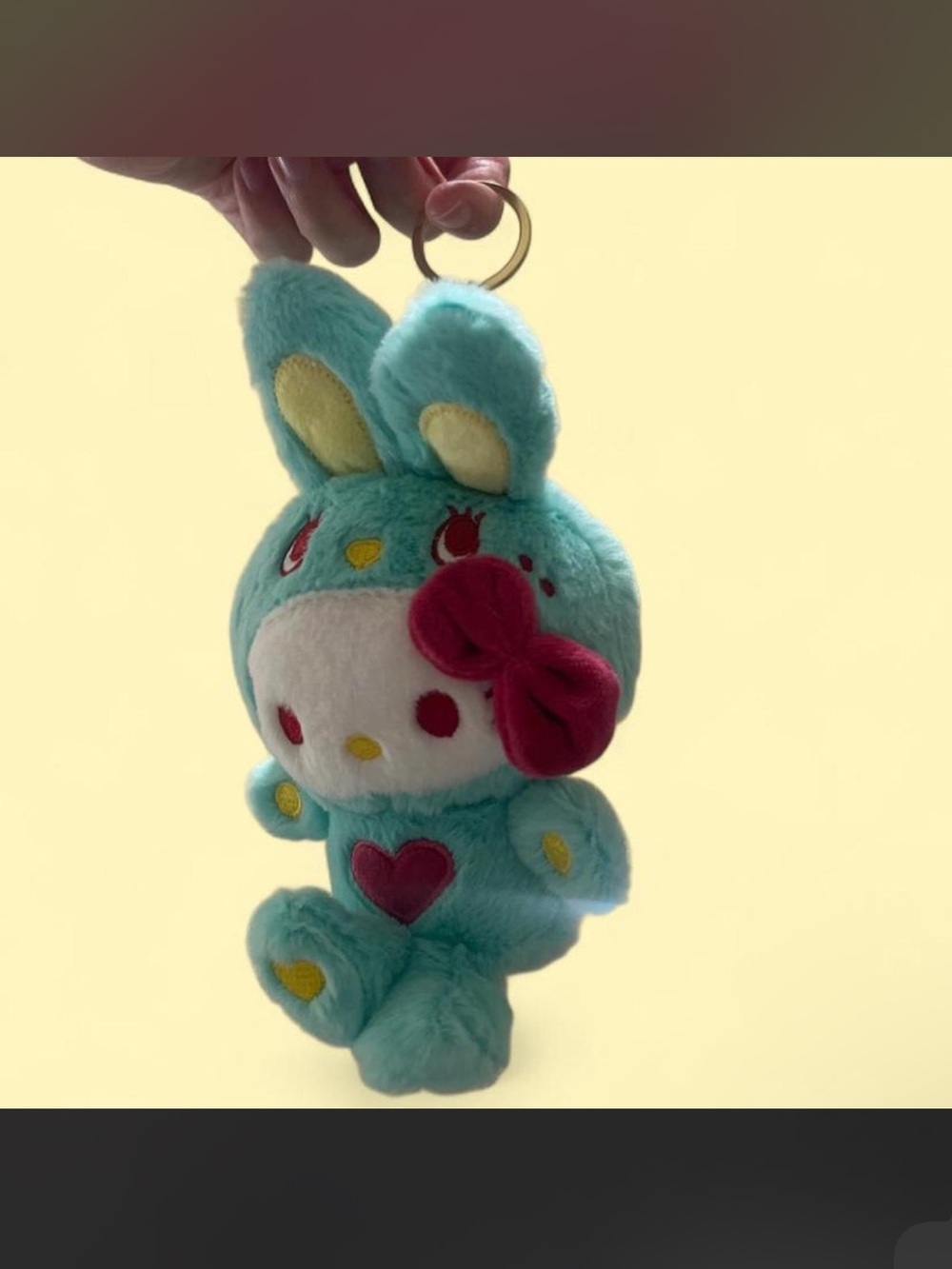 Turquoise Hello Kitty Bunny theme Plush Keychain with Pink Bow